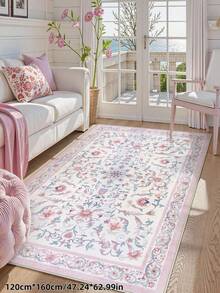 1pc Bohemian Modern Paris Garden Floral Carpet, Suitable For Living Room, Non-Slip Rust Red Printed Vintage Farmhouse Rug, Suitable For Bedroom, Dining Room, Dorm, Office, Home Decor - 粉色 - 查看 6