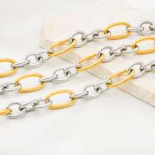 18k Gold Plated Stainless Steel Bicolor Splicing Bracelet, Hiphop Design, Unique Fashion Personalized Bracelet Suitable For Daily Wear - Gold and Silver - View 4