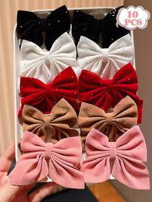 10个复古蝴蝶结发夹，可爱女孩礼物，时尚发饰，四季皆宜，可搭配休闲或职业装，适用于半扎发和侧边装饰，提升您的整体造型。 - 彩色 - 查看 7