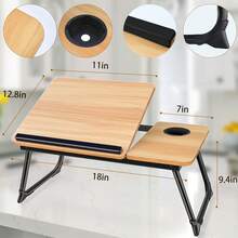 LapEasy Laptop Desk For Bed Or Couch, Folding Bed Tray With Cup Holder, Portable Legs Desk For Working Reading Writing Breakfast, Laptop Stand For Bed - 桃木色 - 查看 2