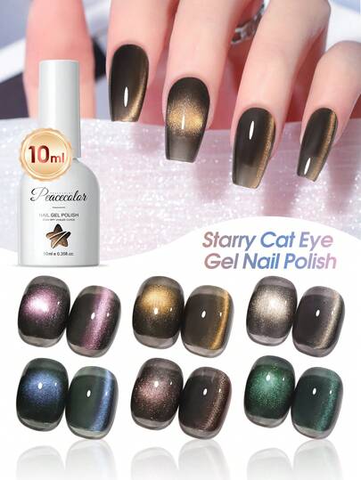 peacecolor 6 Colores Esmalte de Uñas de Ojo de Gato - Esmalte de Uñas de Ojo de Gato de 10ml Holográfico con Brillo Removible UV para Salón de Uñas y DIY en Casa, Regalo para Mujeres