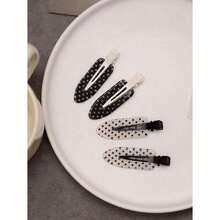 4 Pieces/Set Of Black And White Acetate Hair Clips - Suitable For Women's Acrylic Crocodile Clips, Cute Bangs And Curly Hair Accessories, Fashionable Hairstyle Tools, And Beauty Essentials For Travel And Daily Wear, Gifts For Women - 黑白2 - 查看 1