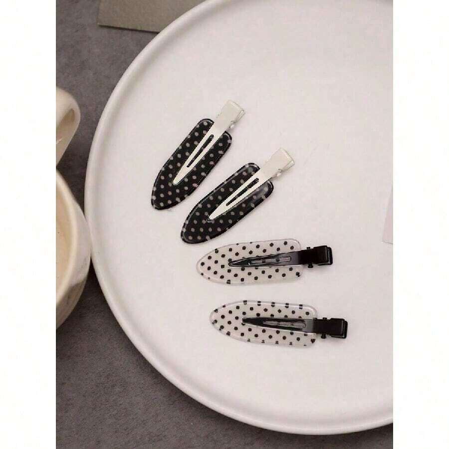 4 Pieces/Set Of Black And White Acetate Hair Clips - Suitable For Women's Acrylic Crocodile Clips, Cute Bangs And Curly Hair Accessories, Fashionable Hairstyle Tools, And Beauty Essentials For Travel And Daily Wear, Gifts For Women - 黑白2 - 查看 1