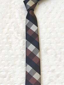Men's Casual Dress Tie, Colorful Checkered, Slim Fit (5.5cm) - 咖啡棕 - 查看 3