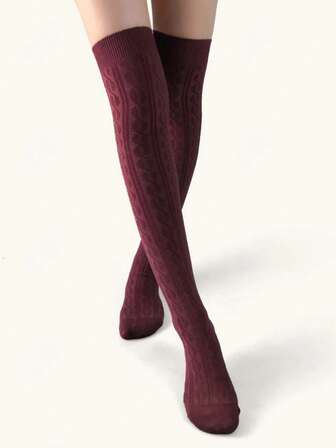 1 Pair Cable Knit Over-The-Knee Socks