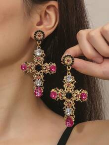 1对时尚夸张多色水钻十字架耳环 - weh2594十字架耳環 - 查看 5