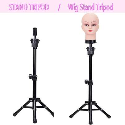 可调节金属三脚假发支架，适用于美容美发培训，假发和美容培训练习用人体模型头三脚架
