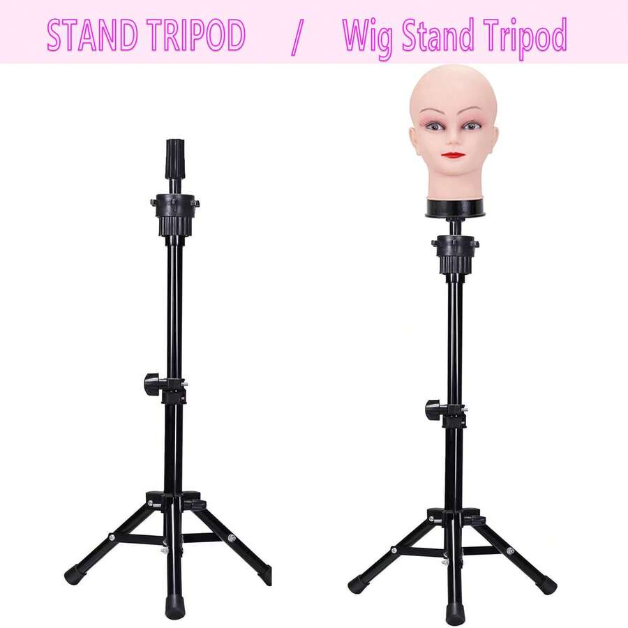 Adjustable Metal 3-Leg Wig Stand, Suitable For Beauty And Hair Training, Mannequin Head Tripod For Wig And Beauty Training Practice - Multicolor - View 1
