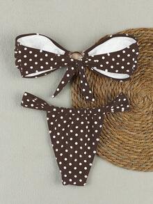 Summer New Arrivals For Women: European And American, Sexy, Casual, Polka-Dot, Strapless, Beach Vacation, Bikini Swimsuit. - Brown - View 4
