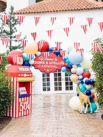 1/2/4 piezas Bandera de carnaval y circo, banderines a rayas rojas y blancas, decoraciones de fiesta de cumpleaños de carnaval y circo, adecuado para fiestas temáticas, festivales y talla grande