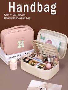 大容量双层化妆包，信封式化妆包，PU皮革防水化妆包，化妆品收纳包，轻便洗漱化妆包，带隔层的大容量洗漱包 - 粉色 - 查看 3