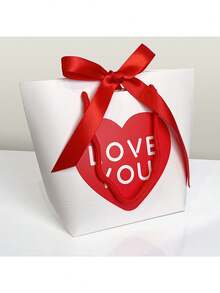 1pc Valentine's Day Heart-Shaped Tote Bag, Simple Solid Color Shopping Bag, Red Premium Paper Bag With "I Love You" Text, Suitable For Valentine's Day And Home Decor - Multicolor - View 7