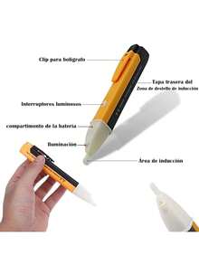 Este comprobador de voltaje sin contacto cuenta con un indicador LED, una alarma sonora, un sensor de potencia y una linterna LED. Con sensibilidad ajustable, es ideal para pruebas de circuitos de alta eficiencia e inspección eléctrica. - Naranja - Ver 6