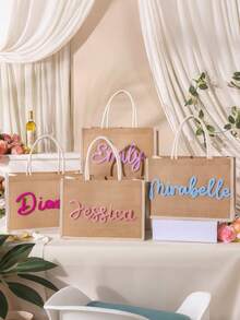 Personalized Handmade Embroidered Linen Tote Bag, Bridesmaid Invitation Bag, Letter Print Beach Tote, Bridesmaid Gift Bag, Letter Combination Tote, Wedding Gift Bag, Bachelorette Party Bag. Fashionable, Colorful, Minimalist, Cute, Unique Personalized Gifts, Wedding Favors, Bridesmaid Gifts - Multicolor - View 4