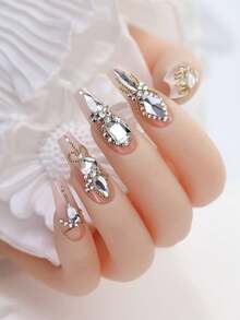 1101pcs Pure Crystal Nail Rhinestones - Shiny White Rhinestone & Gems, Multi-Size & Shape Nail Charms DIY Jewelry Decorations Nails - White - View 5