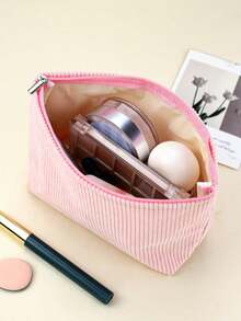 1 Stück neuer minimalistischer, frischer einfarbiger Cord Kosmetiktasche mit Mehrfachfunktion, ideal für Schule, Federmäppchen, Make-up Pinselhalter, Haarzubehör, Geldbörse, Reisen, Strand, Geschenk, Wohnheim, Büro - Verschiedenfarbig - Übersicht 4