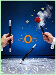 1pc Stage Performance Magic Wand Turned Into Rose Props, Empty Wand With Flowers, Black Hand-Held Magic Wand, Performance Magic Props, Party Funny Prank Toys, Valentine's Day Gifts, Couple Warming Up Mini-Games, Creative Interactive Small Gifts, Street Close-Up Magic Props, Teenagers' Creative Toys - Multicolor - View 3