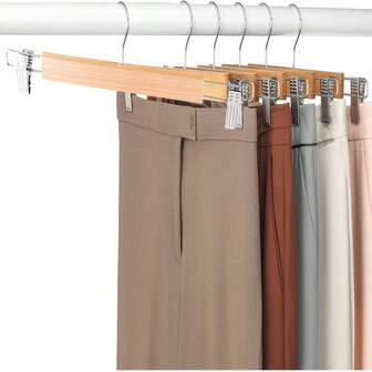 1/5/10 Perchas de pantalón de madera suave, percha de pantalón de madera natural, perchas de falda ahorradores de espacio con clips ajustables, perfil delgado y elegante, bordes redondeados para proteger las prendas, diseño de suspensión resistente para pantalones, faldas, pantalones, shorts, bufandas, cinturones, solución de organización de armario y almacenamiento de armario, ideal para dormitorio, armario, dormitorio, armario de viaje, transición de armario estacional, regalo de vacaciones, registro de bodas, organización del hogar y renovación del armario
