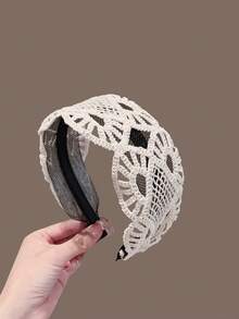 1PC French Country-Style Fabric Lace-Weave Headband Elegant Wide-Brimmed Face-Framing Hairband Atmospheric Hair Accessory Hair Bundle ,Hair Band ,Diadema ,Hair Hoop