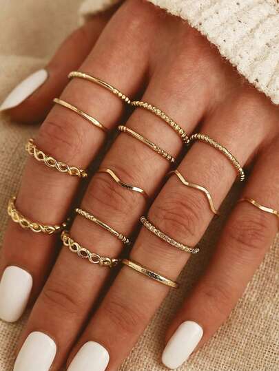 14pcs Minimalist Geometric Fashion Knuckle Rings Set For Women, Suitable For Daily Commute, Dating, Shopping, Great Gift Choice