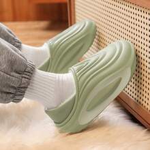 Pantufas casuais de pelúcia com forro térmico para homens, outono/inverno 2025, quentes, grossas, com bico fechado, para casais. - Verde - Ver 4