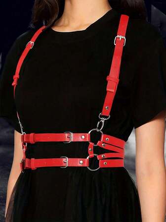 1pc Women's Sexy Red Leather Suspender, Suitable For Nightclub, Halloween Party, Renaissance-Inspired Accessory