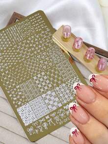 1件可爱蝴蝶结图案美甲模板，节日美甲印花板，DIY美甲沙龙设计礼品美甲配件工具，美甲印花 - 彩色 - 查看 7