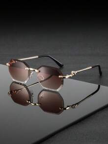 1 Pair Men's Metal Frame Oval Shaped Fashion Glasses, Modern Classic Style, Suitable For Beach, Sunbathing, Patio, Bar - Gold - View 5