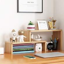 1pc Adjustable Extendable Desktop Organizer Rack, Multi-Tier Desk Storage Shelf, Simple Multifunctional Small Storage Riser - Multicolor - View 2