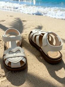 女童心形凉鞋，软底防滑透气儿童沙滩休闲鞋 - 米色 - 查看 8