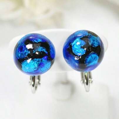 【メール便送料無料】神秘的な碧色に♪ミステリアスコバルトボールイヤリング 12mm玉 琉球蛍石 ネジバネ式イヤリング【日本製】
