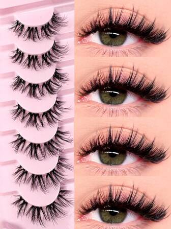 7 Çift Lüks Kabarık Takma Kirpik - Kalın, İnce, 3D Hacimli, Rahat, Şeffaf Bant, Yeniden Kullanılabilir, Yumuşak, Hafif, Dramatik Göz Makyajı Görünümü İçin Sahte Vizon Şerit Kirpikler