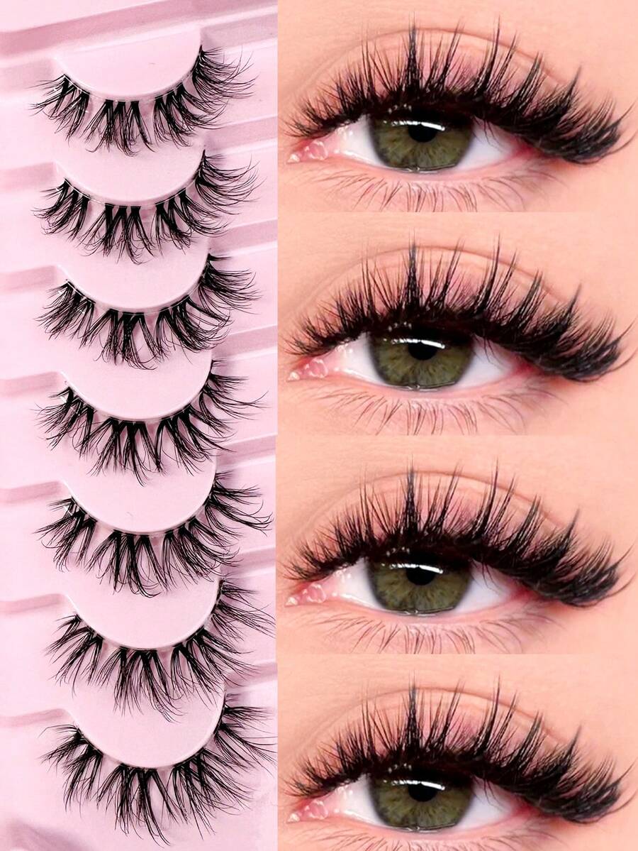 7 Pairs Luxury Fluffy False Eyelashes - Dense & Lengthening, 3D Lash Effect, Comfortable & Transparent, Reusable, Soft & Lightweight, Faux Mink Lash Strips For Alluring Eye Makeup - Cat eye Lashes - View 1