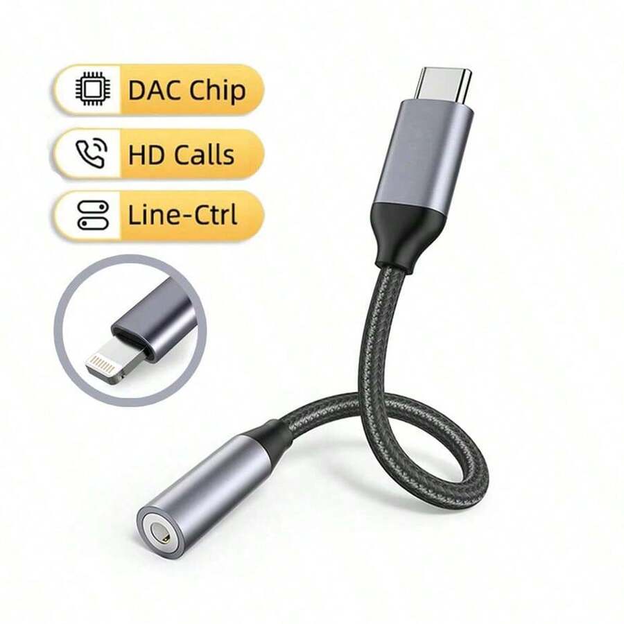 1 pieza Adaptador de auriculares 2 en 1, Cable convertidor de audio, de 3.5 mm a Tipo-C/Apple Lightning, compatible con adaptador de audowei - Gris - Ver 1