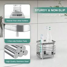 Shower Toothbrush Holder For Bathroom Stainless Steel Tooth Brush Organizer Storage Caddy Sink Toothpaste Holder Stand Tray Silver Bathroom Countertop Accessories Decor - Silver - View 6