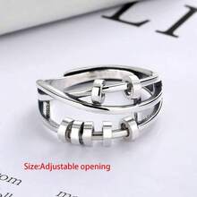 2 anillos giratorios con cuentas para mujer, anillo antiansiedad, anillo de acero inoxidable, acabado de chorro de, unisex, ajustable, Metal, Aleacin. - inicial - Ver 7