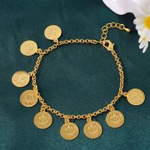 21K镀金硬币手链，中东穆斯林风格时尚吊坠手镯，迪拜女性婚礼派对复古珠宝 - Coins Bracelet - 查看 22