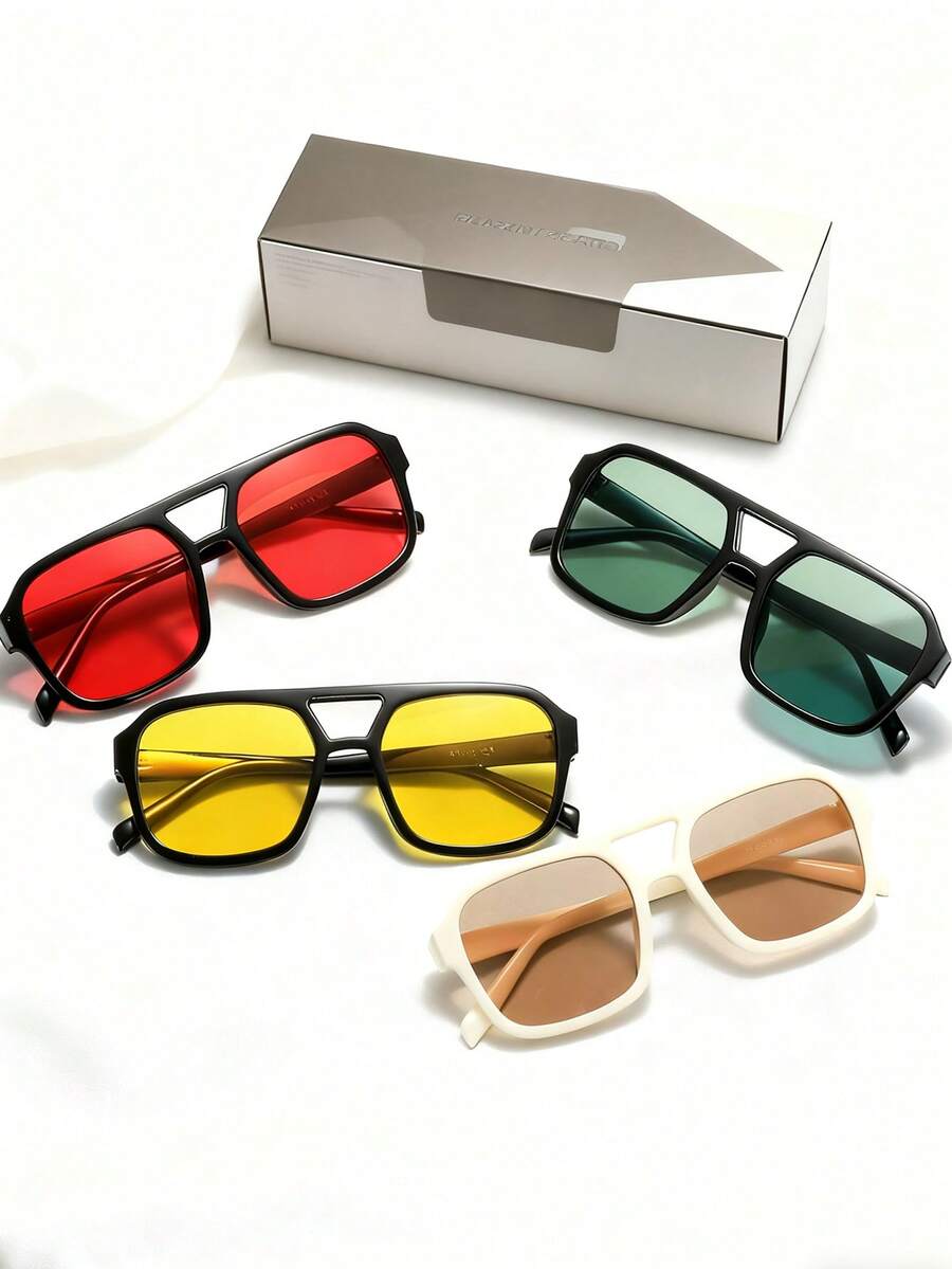 4 Retro Versatile Square-Frame Glasses For Students' Personalized - Multicolor - View 1