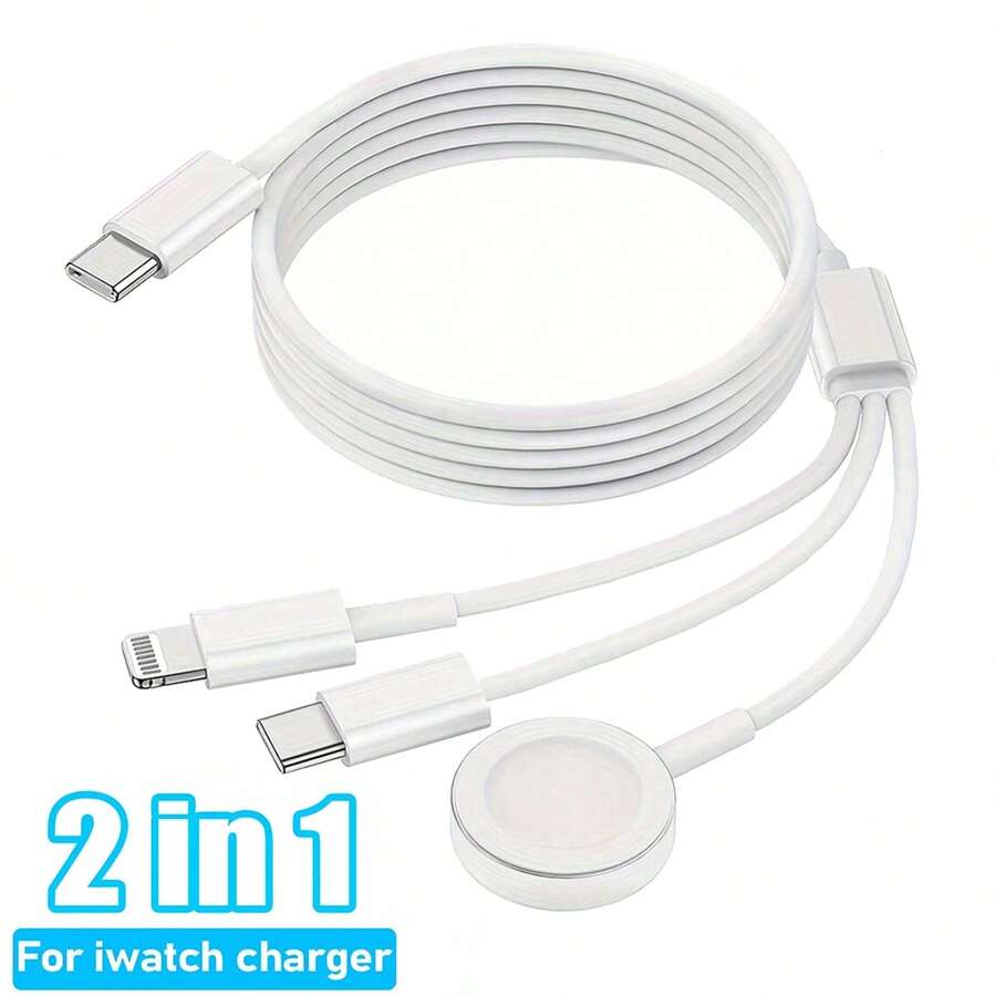 三合一 USB A/Type-C 多功能充电线，磁吸式快充线，兼容 Series Ultra SE/10/9/8/7/6/5/4/3/2/1、17/16/15/14/13/12/11 等型号 - 白色 - 查看 1