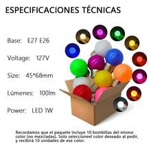 LUCASA Pack 10 Focos Led Mini Bombilla De Colores G45 Base E27 E26, Bombillas LED de colores, foco E27 pequeña, foco LED G45 de 1 W, morado, amarillo, verde, rojo, azul, para recámara, boda, Halloween, fiesta de Navidad, bar, decoración de estado de ánimo, paquete de - BLANCA - Ver 6