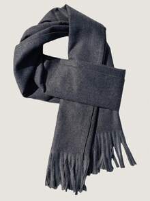 2pcs Black Faux Cashmere Neck Warmer Scarf, Versatile Winter Blanket Scarf, Casual & Elegant, Suitable As Birthday Gift For Men And Women - Multicolor - View 4