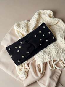 1 szt./6 szt. francuskiej opaski na głowę z kokardą na jesień/zimę, modna, uniwersalna perłowa chusta na głowę, wygodna, ciepła, dzianinowa opaska na głowę, świetny prezent dla przyjaciół, bestseller na jesień/zimę, opaska z kryształkami w kratkę, stylowy dodatek do włosów podkreślający twarz dla kobiet