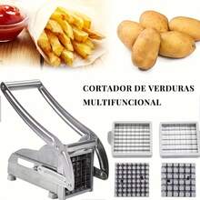 Cortador manual de verduras de acero inoxidable con cuatro cuchillas intercambiables para un corte uniforme. Apto para patatas, zanahorias, pepinos y calabacines. Una herramienta eficaz para la preparación de alimentos que se mantiene estable y antideslizante. - Plateado - Ver 5