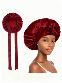 1pc Luxurious Satin & Silk Bonnet For Sleeping - Adjustable Comfort Fit With Tie Band - Unisex Night Hair Protection For Women - Multicolor - View 5
