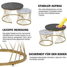 Set Of 2 Modern Nesting Coffee Tables, Marble Veneer, Nesting Style, Round, With Gold Frame. - Black - View 5