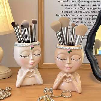1pc Luxury Modern Creative Makeup Brush Holder Desk Organizer, Suitable For Women, Cosmetic & Bathroom Accessories Storage, Bathroom Decor