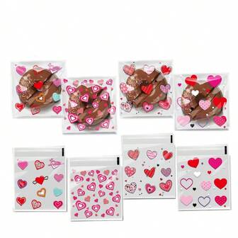 100/200/300pcs Valentine's Day Snack Bags, Transparent Gift Bags For Valentine's Day Gifts, Suitable For Valentine's Day, Wedding Gifts