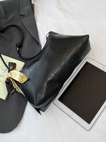 Minimalist Crescent Shoulder Bag, Versatile Crossbody Bag With Scarf Accessory (Scarf Pattern Random), Adjustable Strap, Large Capacity, Suitable For Office Ladies, College Students, And Working Women, Elegant Ladies Shoulder Bag - Black - View 7