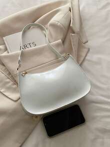 2025 Spring/Summer New Fashion Simple Shoulder Bag For Women, Casual Commuter Underarm Bag, White Solid Color Handbag, Suitable For Daily Use, Dating, Gifts For Ladies, Teens, College Students, And Office Workers - White - View 6