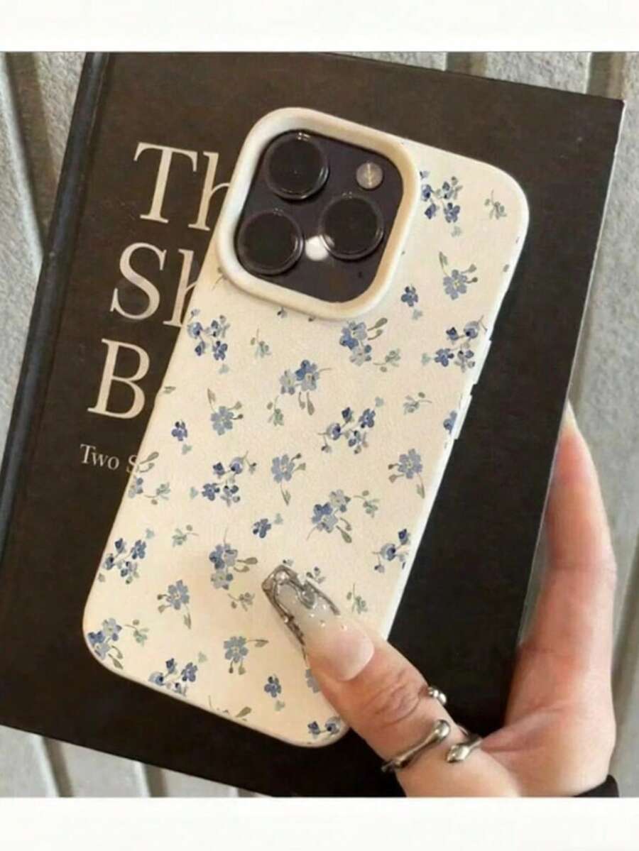 Flower 1pc TPU Material Elegant Blue Floral Full Screen Pattern Phone Case Compatible With IPhone 11/12/13/14/15/16/17 - White - View 1